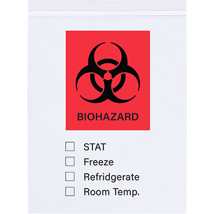 8 x 10'' - 2 Mil Biohazard Reclosable poly Bags